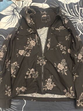 Denim & Flower Black Floral Zip Utility Jacket